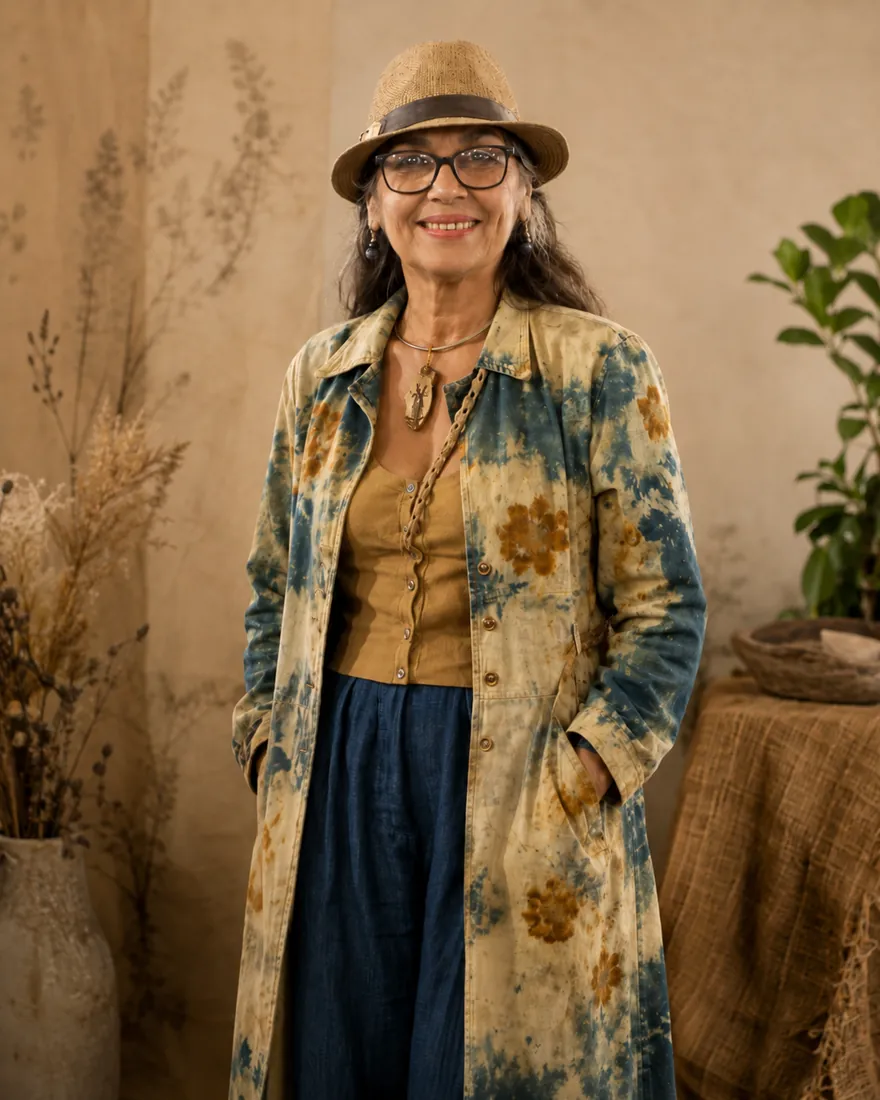 La artesana de a 3 manos con sombrero, en su taller